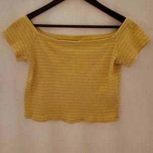 Divided by H&M Off the Shoulder Crop Top Yellow & White Stripes Size Large